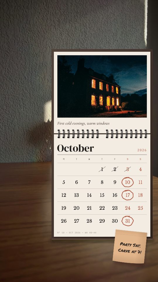 October Desk Calendar, a story template